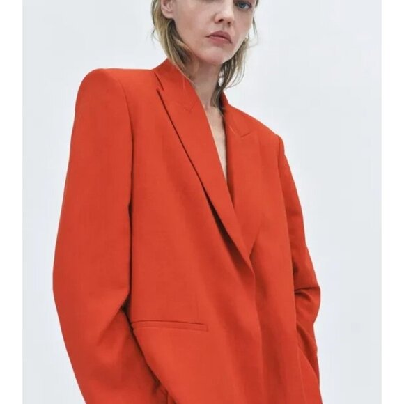 Zara Womens Blazer Suit Jacket Large L Pumpkin orange Lined 2922/041 NWT - Picture 4 of 16